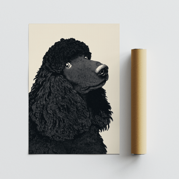 Sophisticated Poodle Art Print in beige and black for entryway