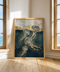 Nautical Abstract Jelly Fish Wall Art in blue tones for hallway decor