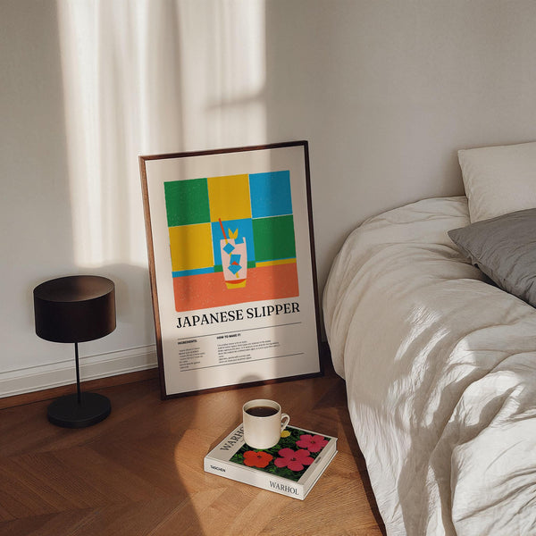 Trendy wall art piece for bar area featuring Japanese Slipper drink.