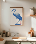 Crane Wall Art artistic red blue print for bedroom