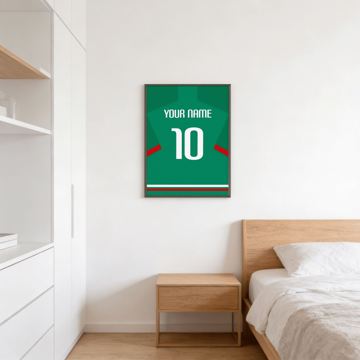 Featuring a jersey back wall art print with YOUR NAME text and large 10 numeral