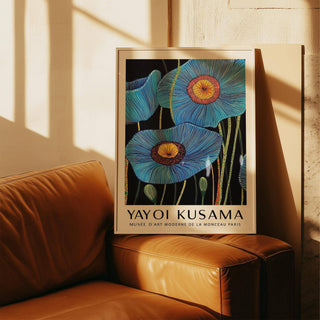 Oversized blue floral big flower wall art ideal for gallery-style bedrooms