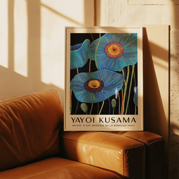 Oversized blue floral big flower wall art ideal for gallery-style bedrooms