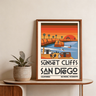 Detail crop of the coastline and surf break in a Sunset Cliffs San Diego wall art poster