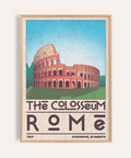 Vintage Rome travel poster print featuring the Colosseum arches and ROMA text