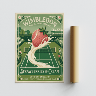 Retro event lettering wall art print reading Wimbledon and Strawberries & Cream