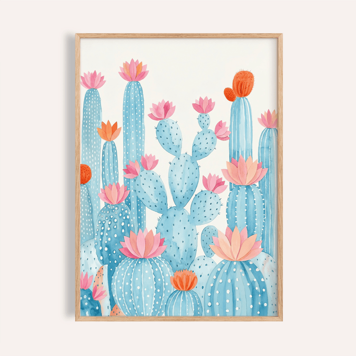 Cactus Art Print in Pink and Blue for living room wall art