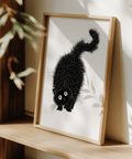 Arched Back Cat Print, Black fur cat, White backdrop, dining room wall art