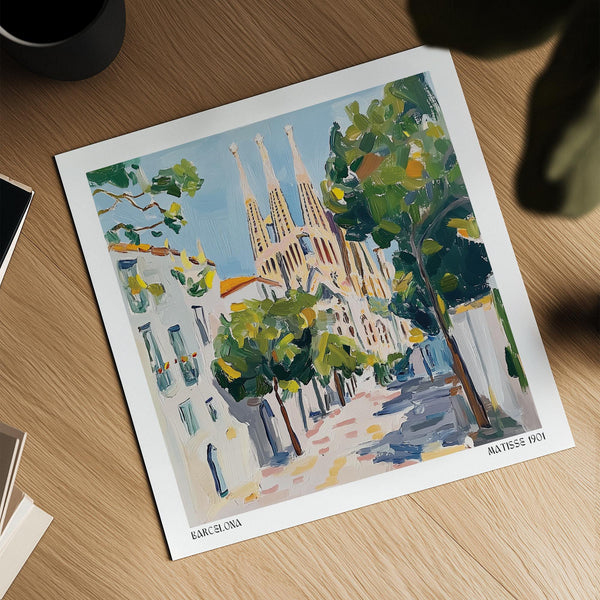 Travel Wall Art with dappled shadows and architectural details in Barcelona.