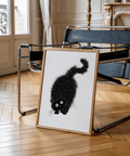 Arched Back Cat Print with bold Black on White for office decor