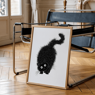 Arched Back Cat Print with bold Black on White for office decor