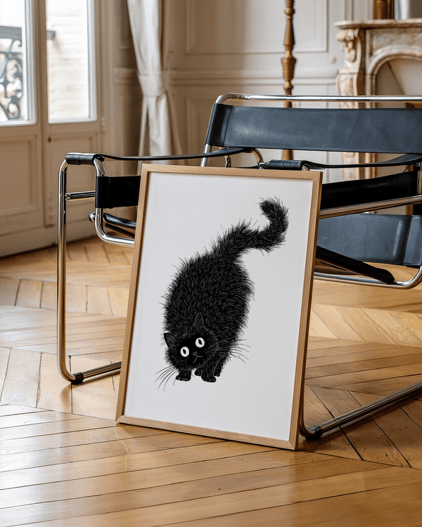 Arched Back Cat Print with bold Black on White for office decor