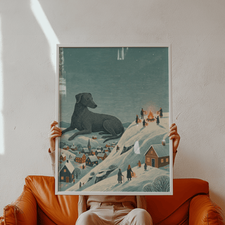 Winter Landscape Wall Art with Orange lantern glow, ideal for bedroom decor