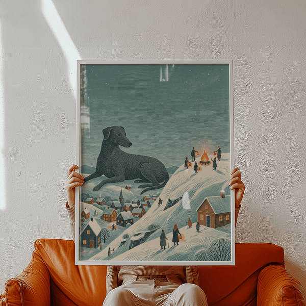 Winter Landscape Wall Art with Orange lantern glow, ideal for bedroom decor