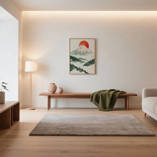 Minimalist nature scene in Contemporary Japanese Prints with red circle sun.