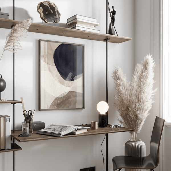 Elegant Abstract Watercolor Print in brown, beige, and blue for study room