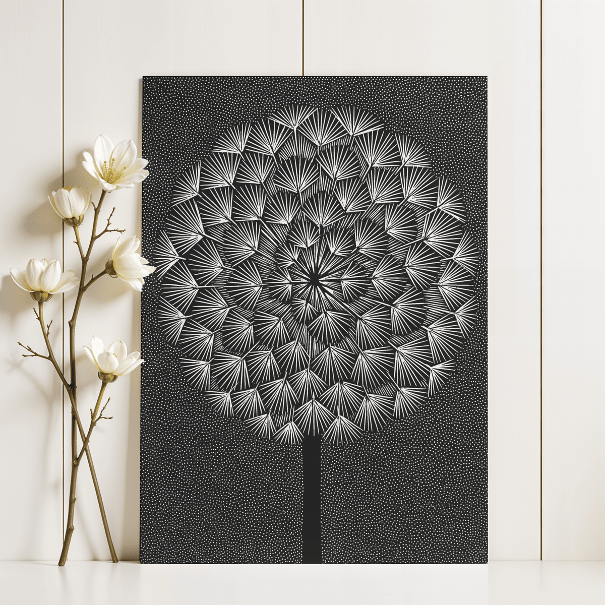 Dandelion Wall Print art for minimalist Black and White interiors