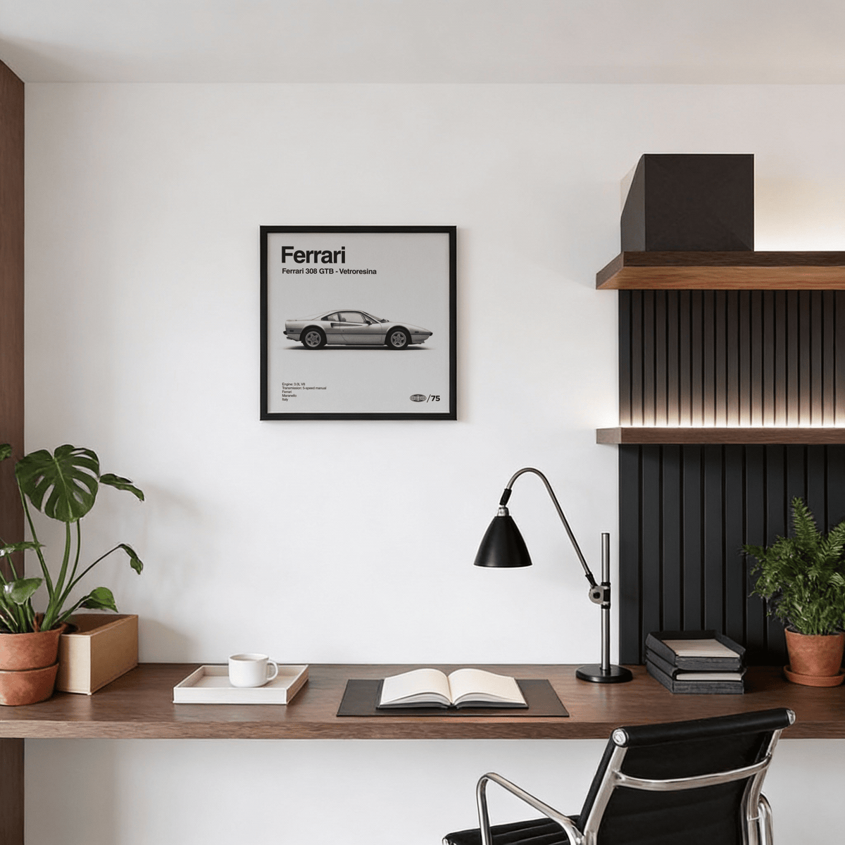 Garage art print Ferrari 308 GTB Print in Black and White colors