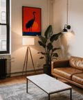 Cranes Silhouette Art Print featuring blue and yellow shades for hallway