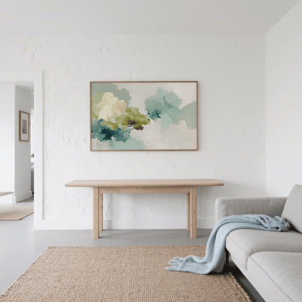 Abstract Tree Art Print blending Green, Beige, and White for study wall art