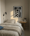 Minimalist black and white zebra portrait for modern gallery wall