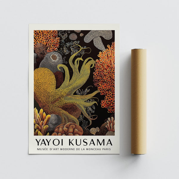 Ocean-inspired octopus wall art with textured botanical elements.