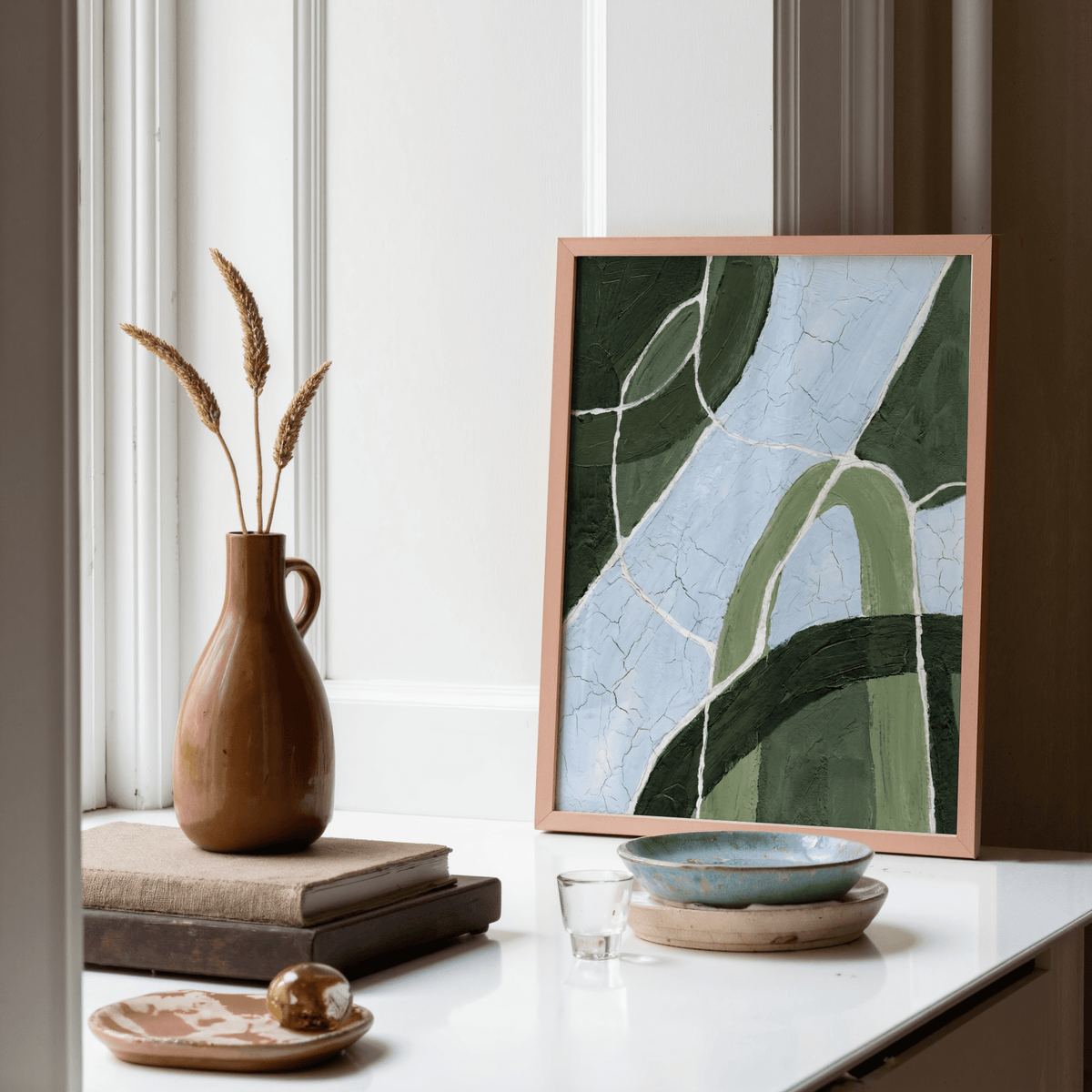 Green and Blue Art print with textured Green and Blue for hallway wall
