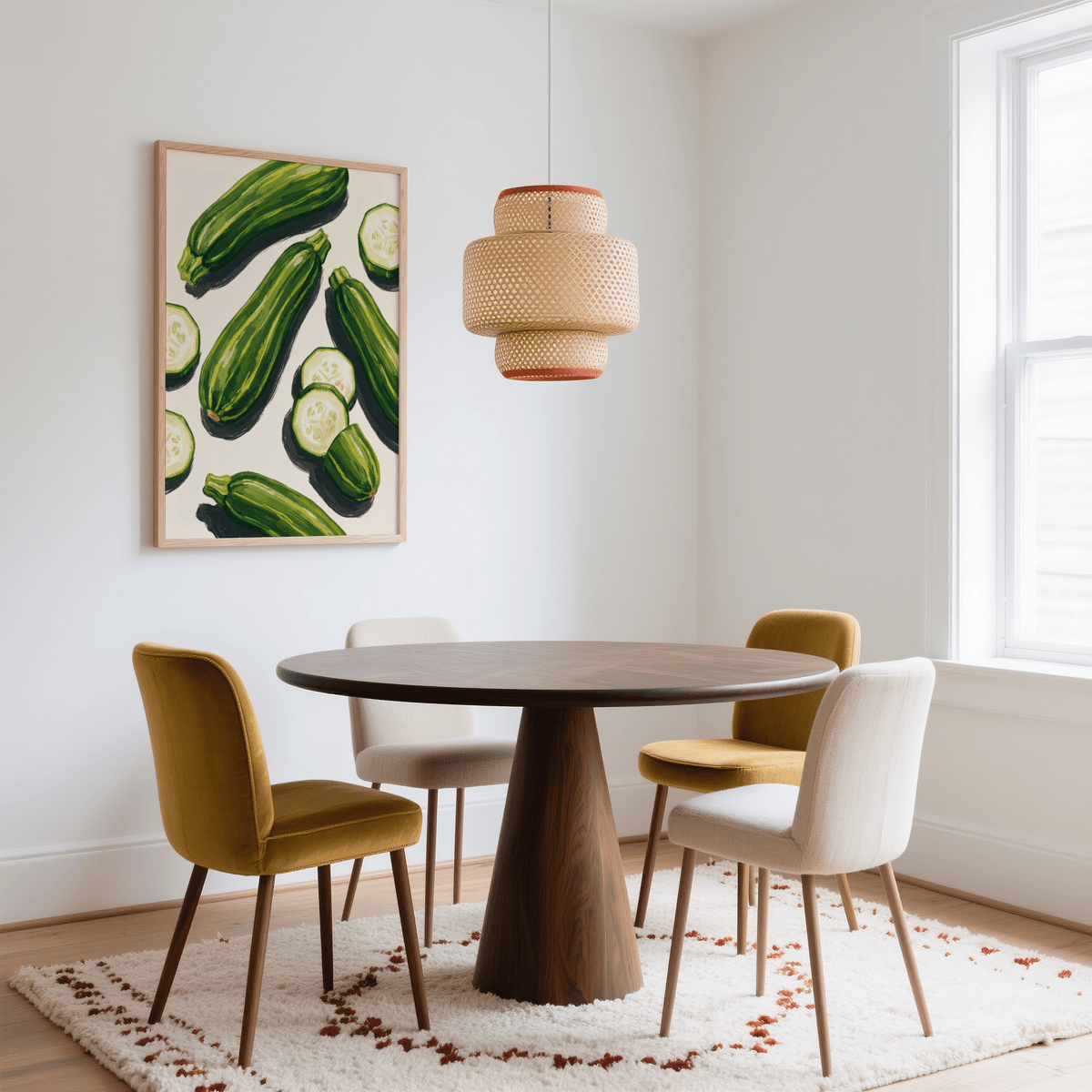 Modern Zucchini Wall Art in green for vegetable-themed print