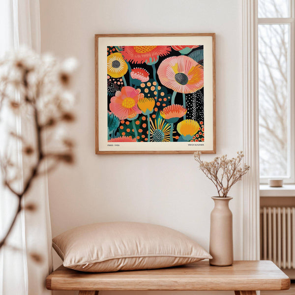 Abstract yellow blossoms in vibrant square format flowers poster
