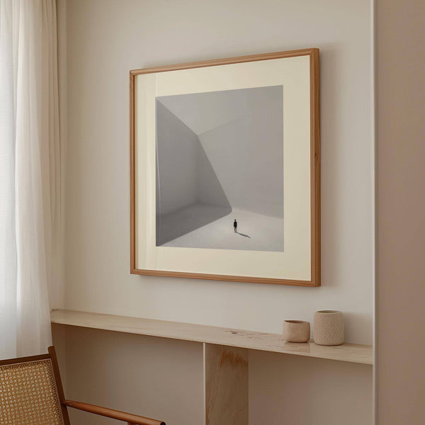 Modern square art prints exploring solitude and geometry for home walls
