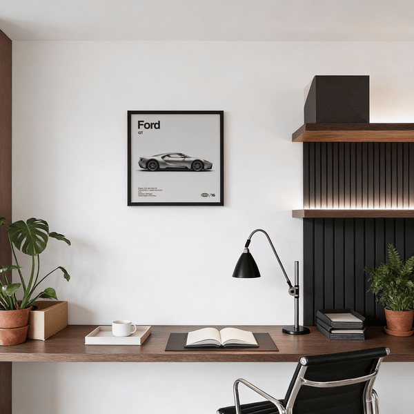 Sleek Ford GT Wall Art in Black and White for modern office poster