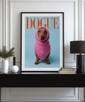Funny Daschund Print for modern decor, using brown, blue, and pink