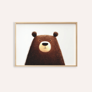 Cute Bear Art Print with brown, white, and beige for nursery wall art