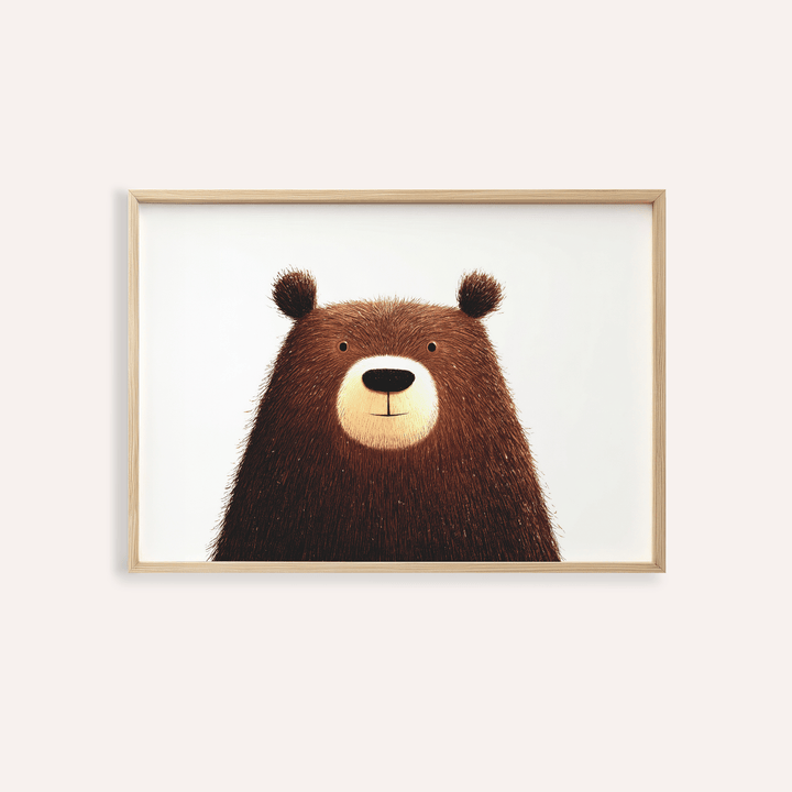 Cute Bear Art Print with brown, white, and beige for nursery wall art