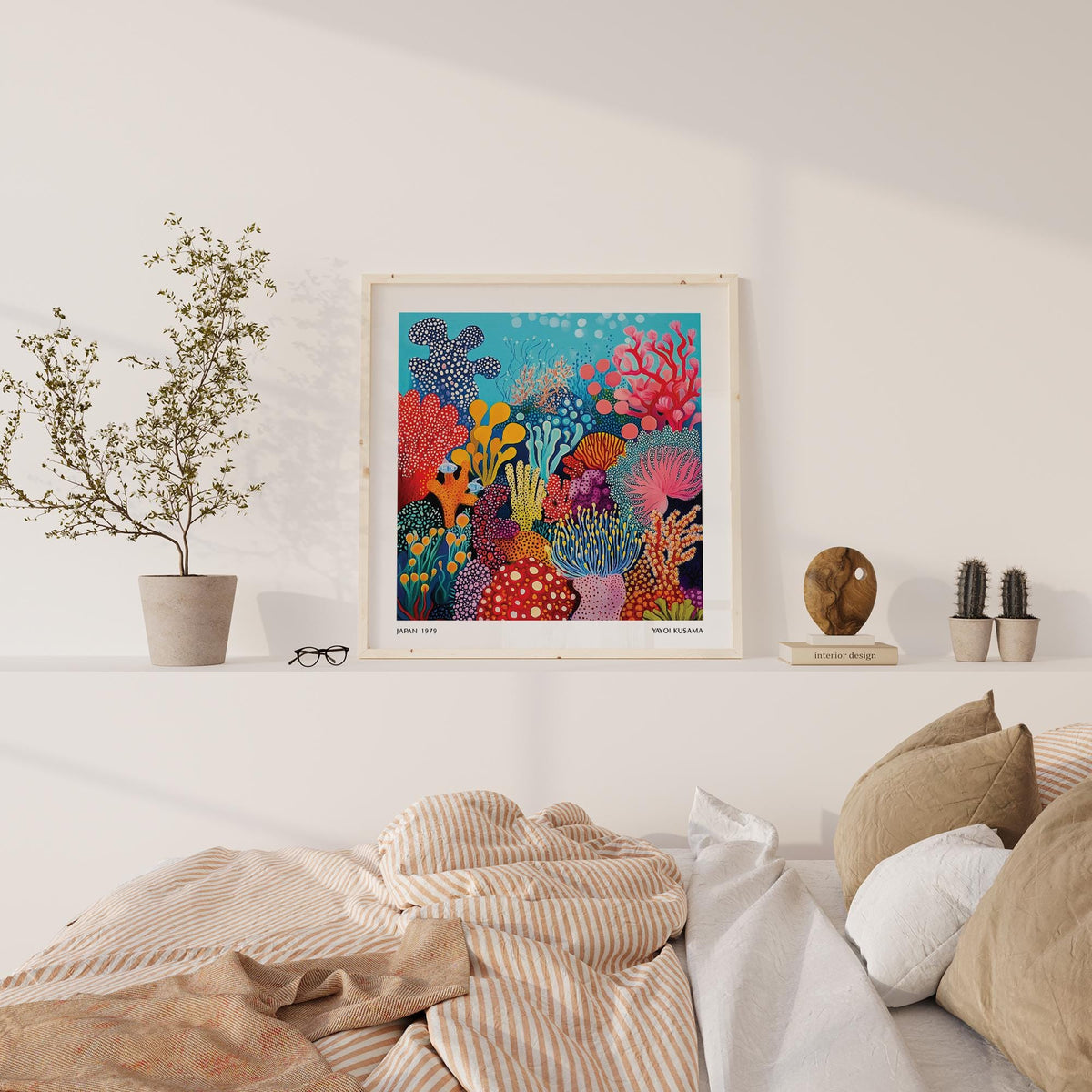 Colorful under sea poster featuring abstract coral forms and tropical marine life.
