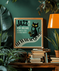 Jazz Club Art Print poster, main green color, great for music studio