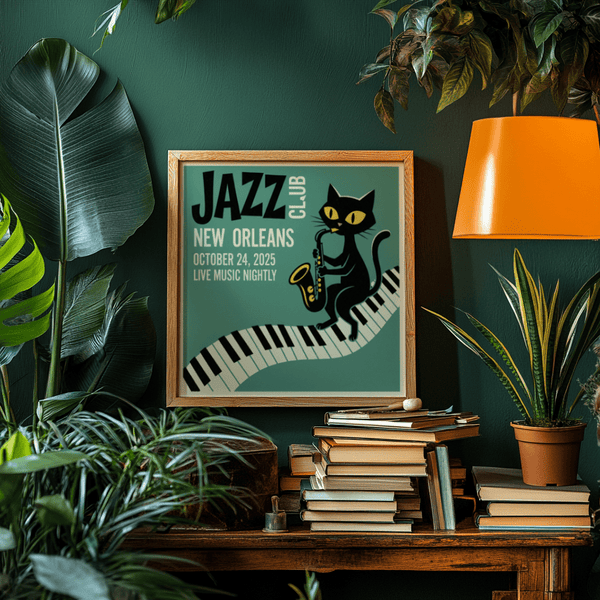 Jazz Club Art Print poster, main green color, great for music studio