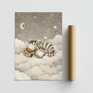 Charming Zebra Nursery Art with beige, white clouds, children's room art