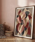 Modern abstract wall print of interwoven curves and wedges