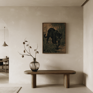 Bamboo Jungle Print art print in green and beige tones for hallway
