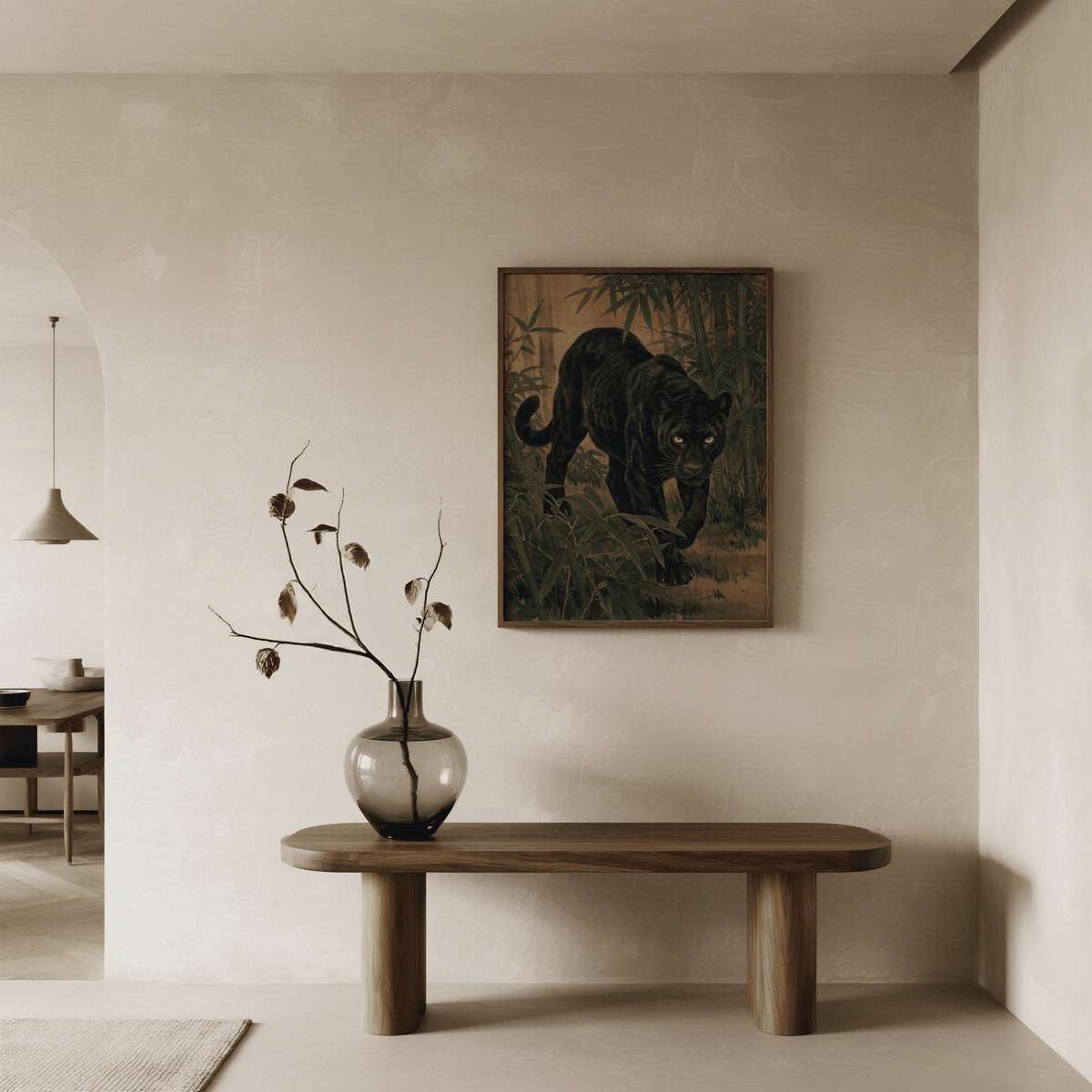 Bamboo Jungle Print art print in green and beige tones for hallway