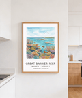 Hand-drawn reef scene print featuring coral textures and tropical fish