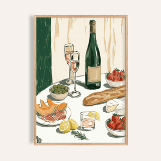 Food and Wine Art Print with multicolored palette for kitchen wall art
