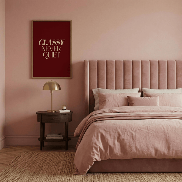 Modern quote wall art highlighting “CLASSY NEVER QUIET” in precision serif type