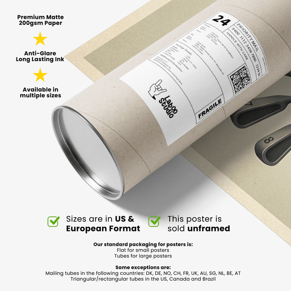 Modern Golf Clubs Wall Art poster depicting a golf bag and a fan of clubs above it