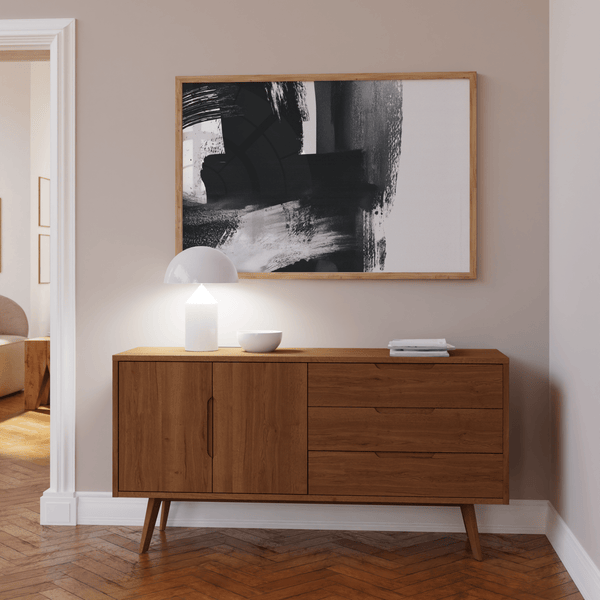 Minimalist Black and White Print decor for bedroom in Black and White hues