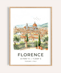 Florence Italy Art Print on wall above wooden console with plants