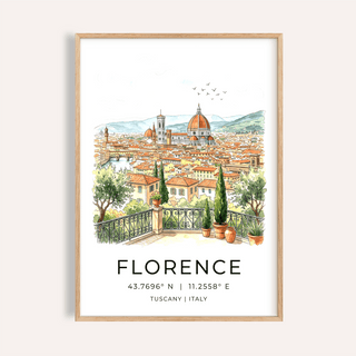 Florence Italy Art Print on wall above wooden console with plants