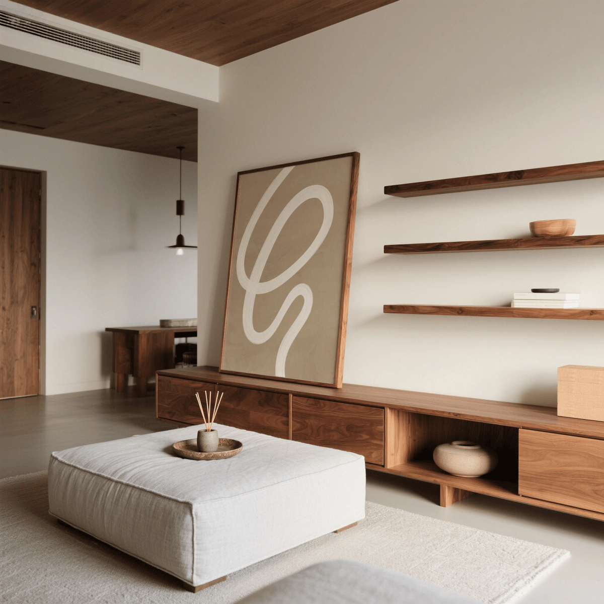 abstract painting minimalist style wall art for minimalist living space, Beige and White