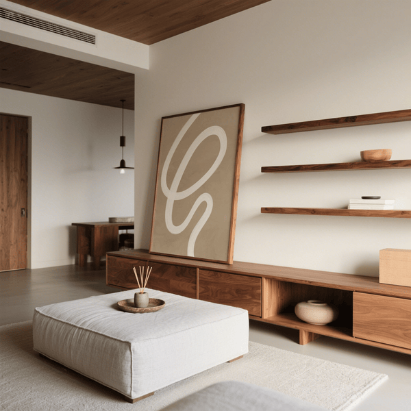 abstract painting minimalist style wall art for minimalist living space, Beige and White